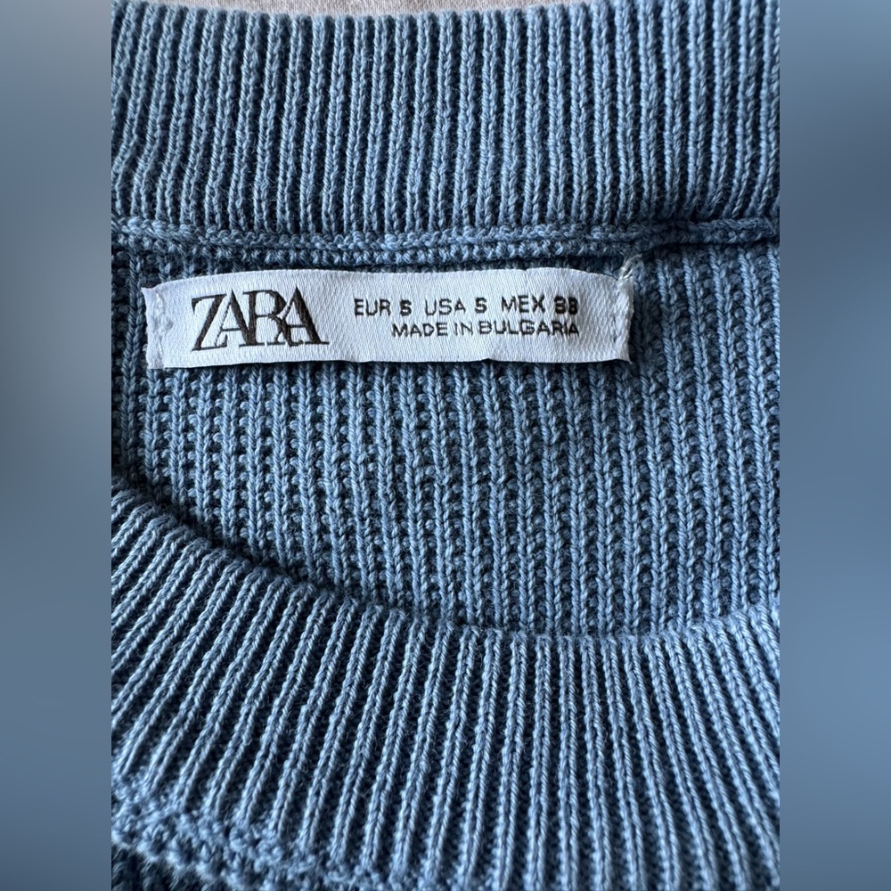 NWOT Zara Men’s Unisex Blue Waffle Knit Thermal Long Sleeve Cotton Sweater - Picture 3 of 4